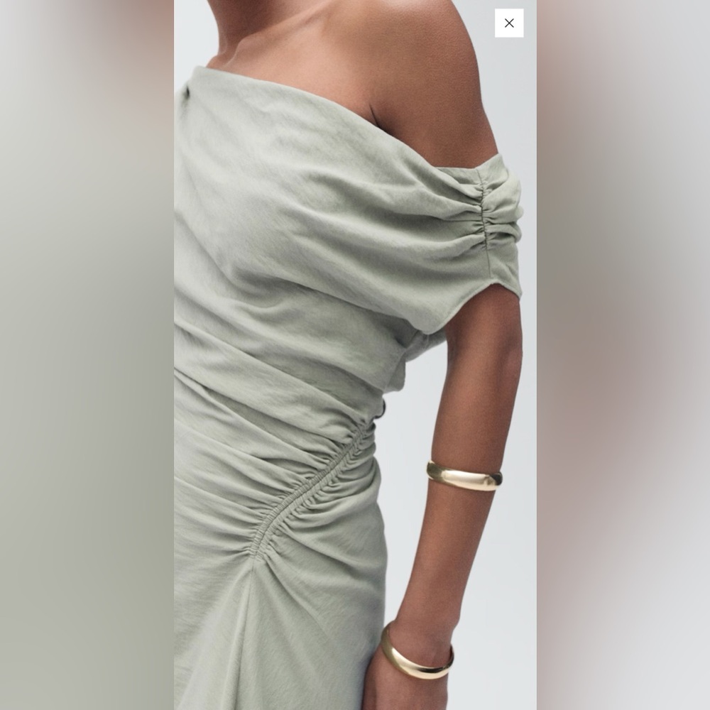 NWT - Mango asymmetrical draped short dress, sage green, size S - Picture 3 of 11